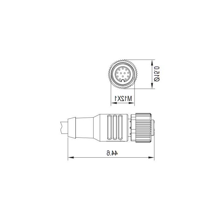 M12 12Pin、母头直型、单端预铸PUR柔性电缆、黑色护套、64S471-XXX